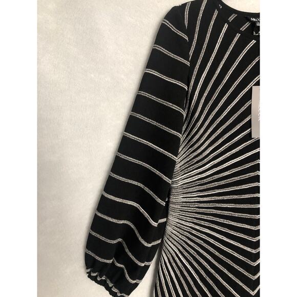 Misook Melange Stripe Dress Women's Small Knit  Boat Neck Long Sleeve Black NEW - Picture 4 of 7